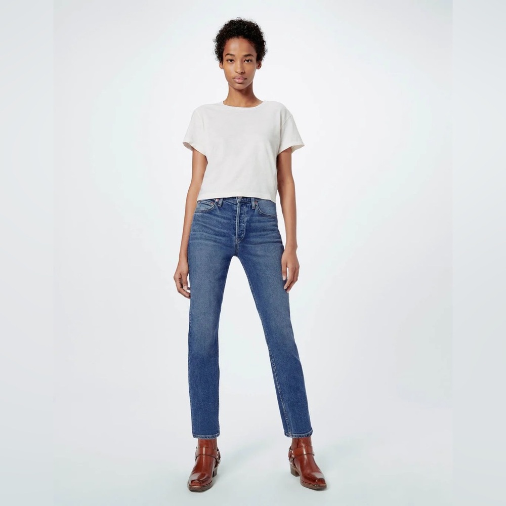 RE/DONE 90s High Rise Ankle Crop Slim Fit Jeans Mid 70s Wash